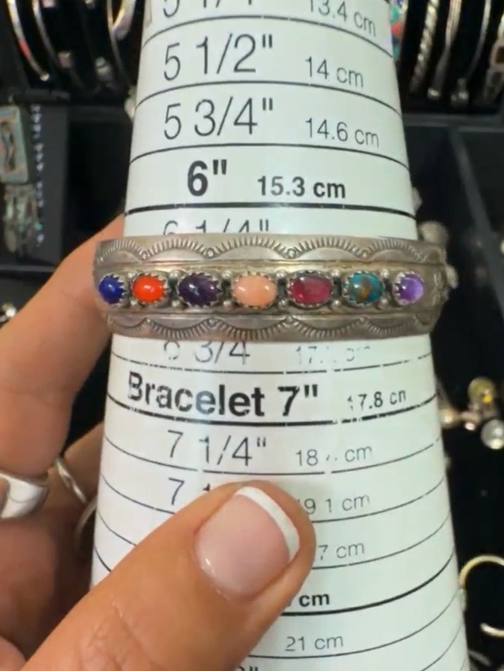 Multistone Sterling Silver Cuff Bracelet - Colorful Gem Accents Yazzie - Picture 7 of 16